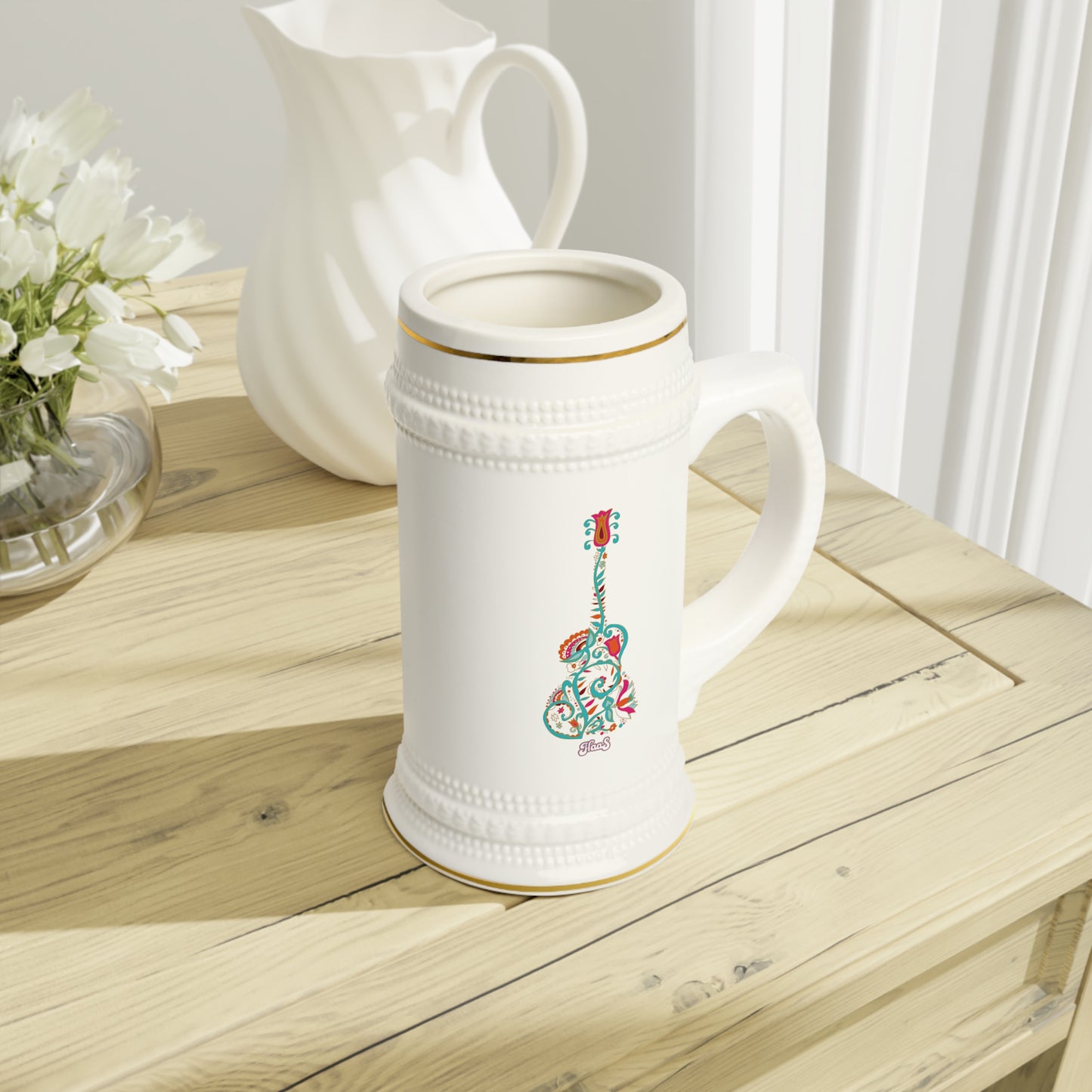 Blooming Floral Guitar Stein Mug