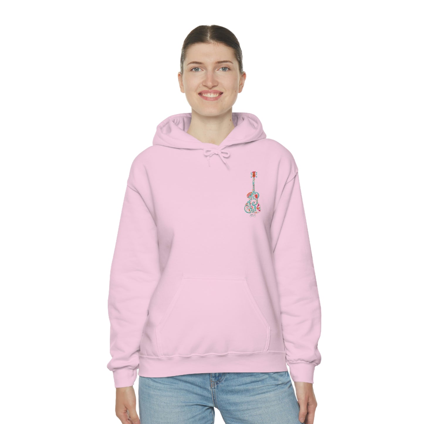 Blooming Floral Guitar Small Logo Unisex Heavy Blend™ Hooded Sweatshirt