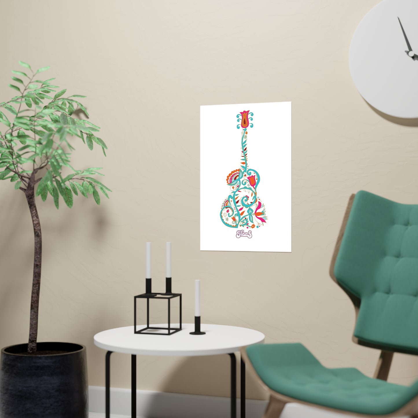 Blooming Floral Guitar Matte Posters