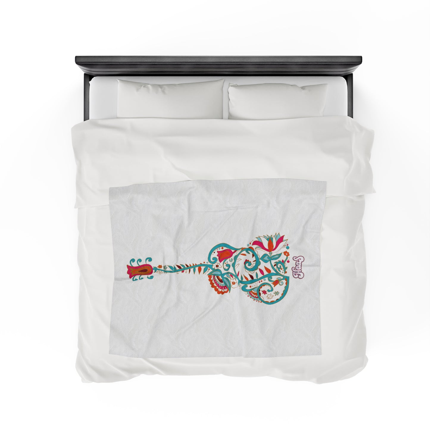 Blooming Floral Guitar Velveteen Plush Blanket