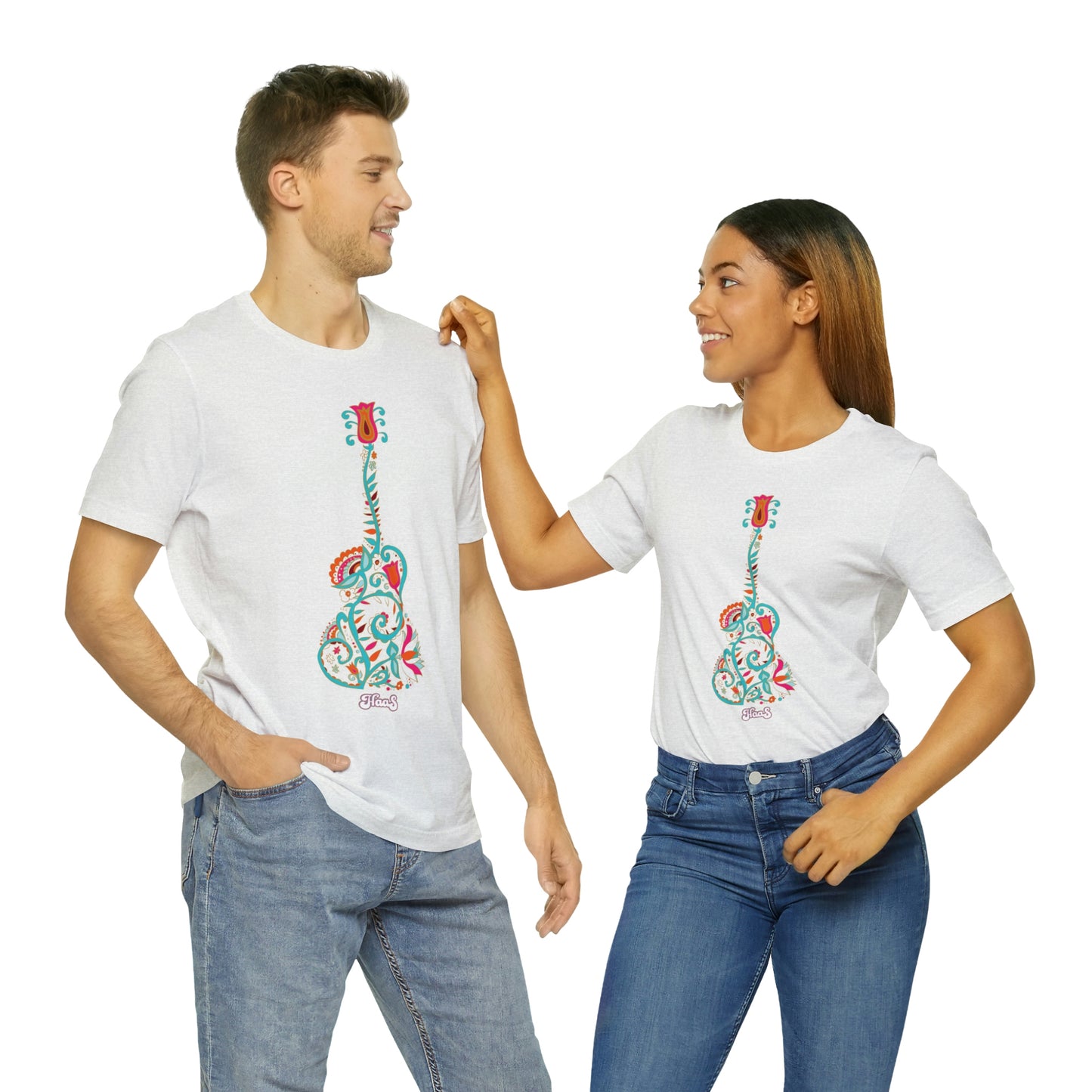 Blooming Floral Guitar Unisex Tee 100% Airlume Cotton