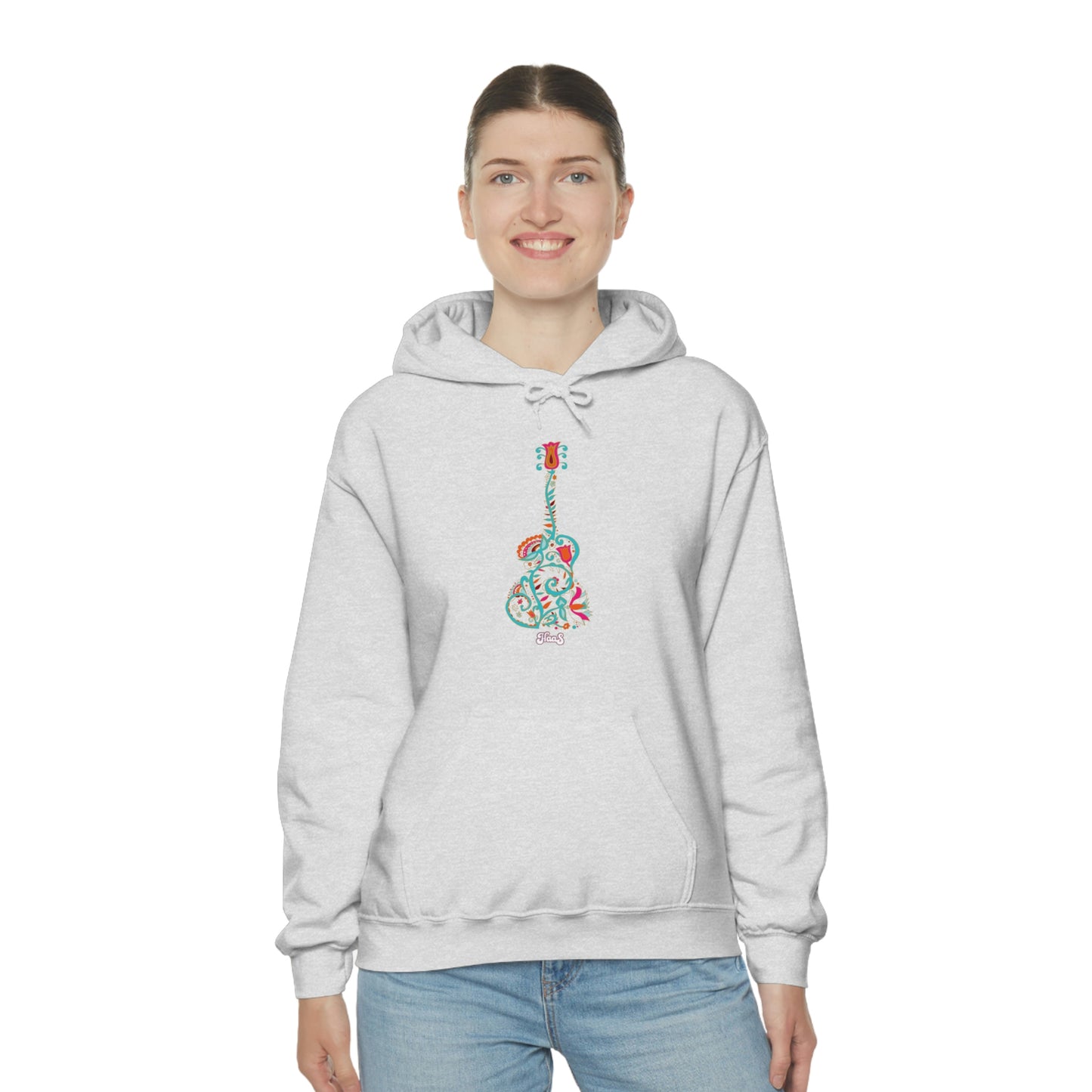 Blooming Floral Guitar Unisex Heavy Blend™ Hooded Sweatshirt