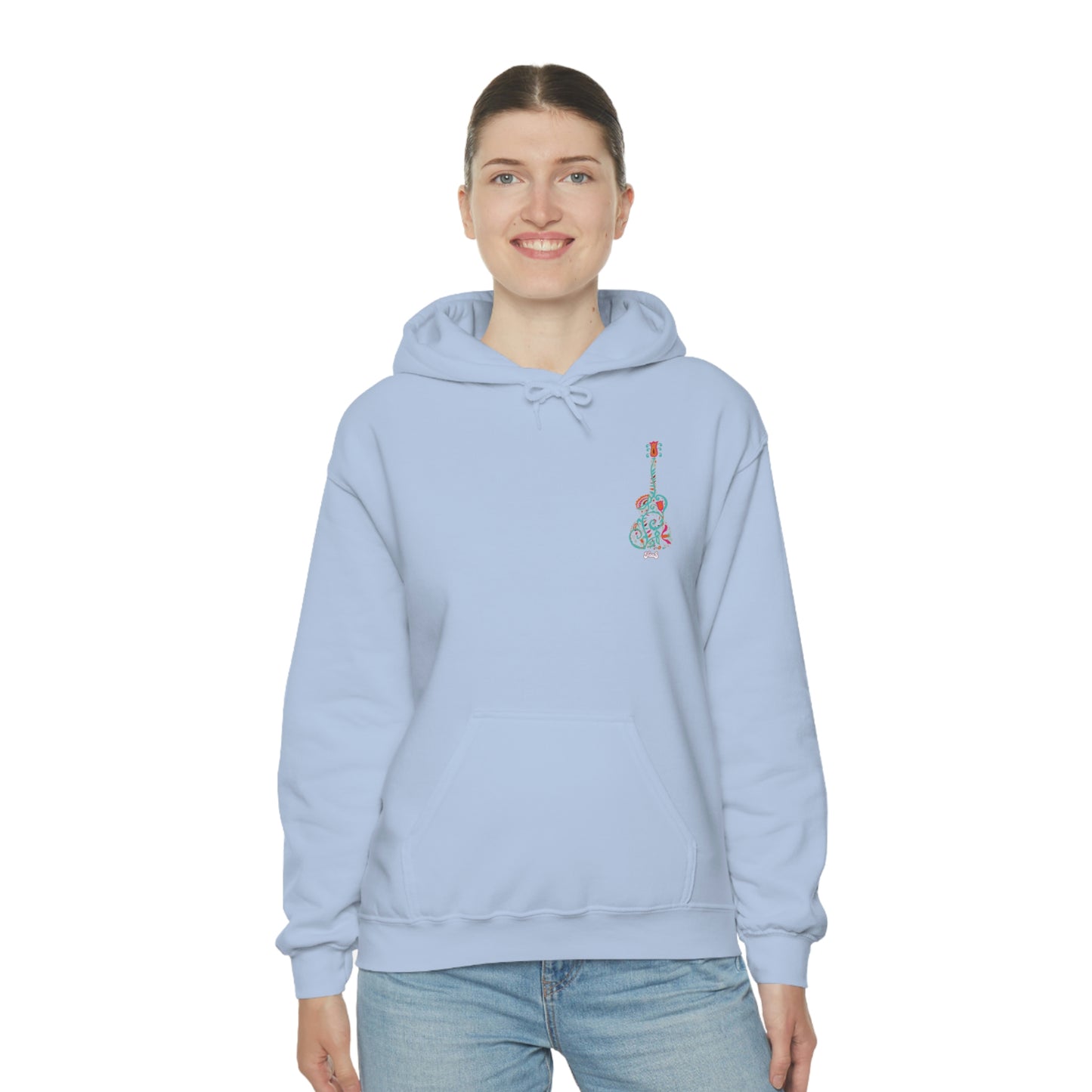 Blooming Floral Guitar Small Logo Unisex Heavy Blend™ Hooded Sweatshirt