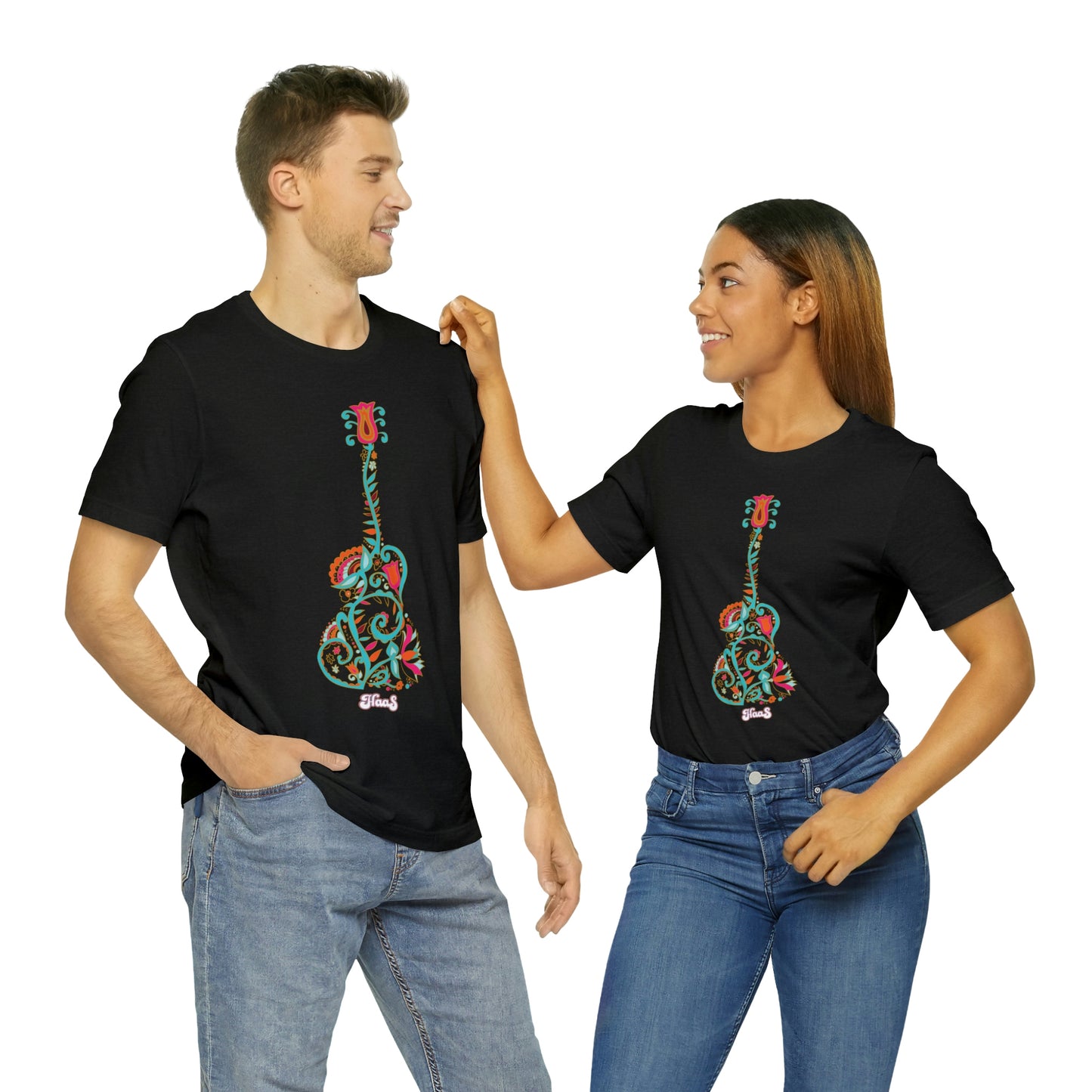 Blooming Floral Guitar Unisex Tee 100% Airlume Cotton