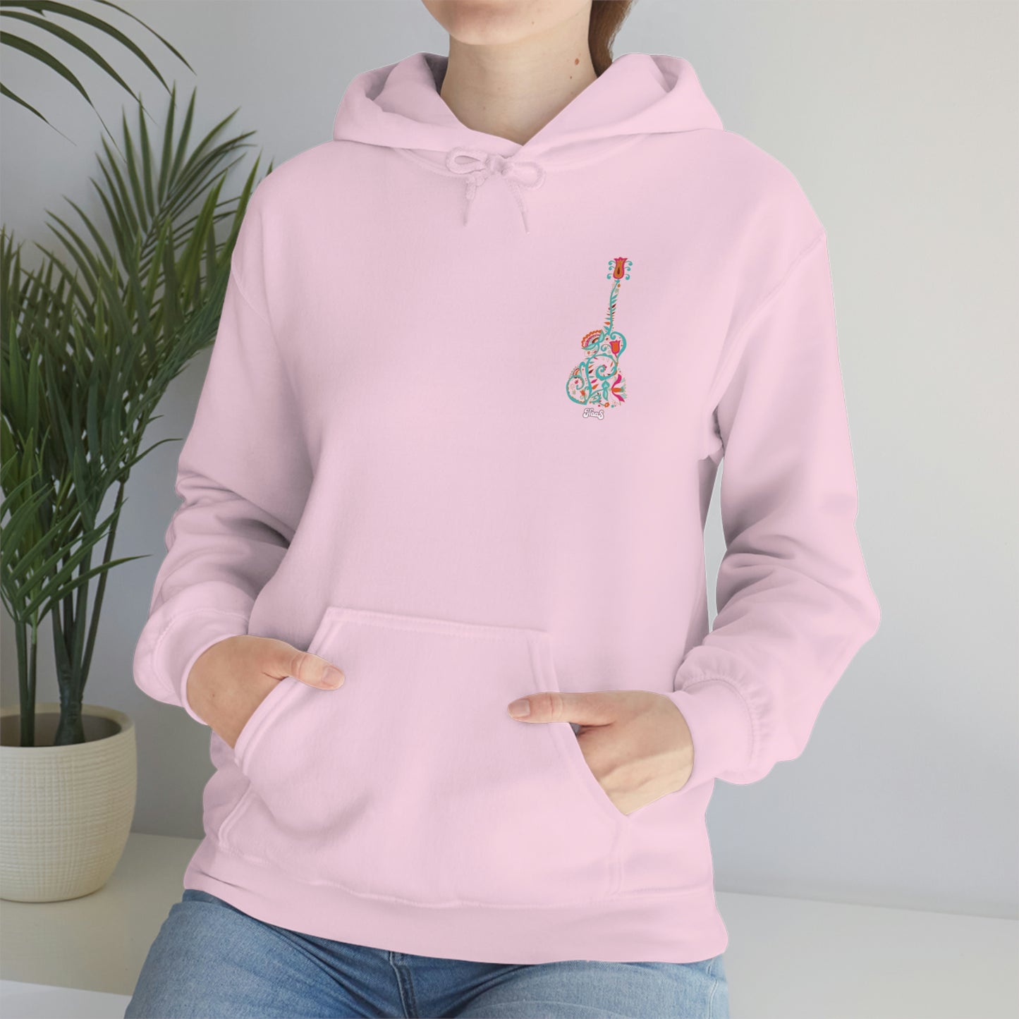 Blooming Floral Guitar Small Logo Unisex Heavy Blend™ Hooded Sweatshirt