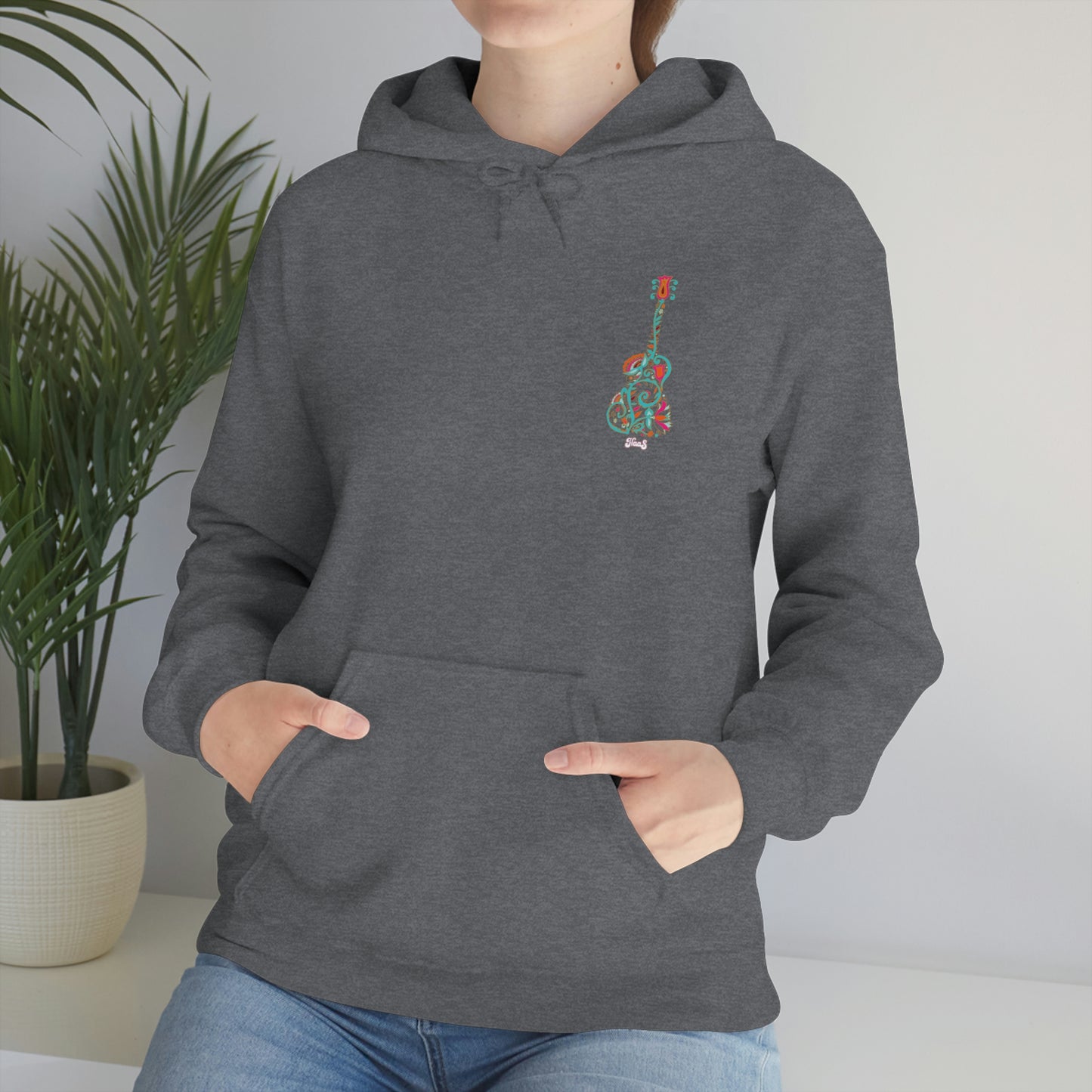 Blooming Floral Guitar Small Logo Unisex Heavy Blend™ Hooded Sweatshirt