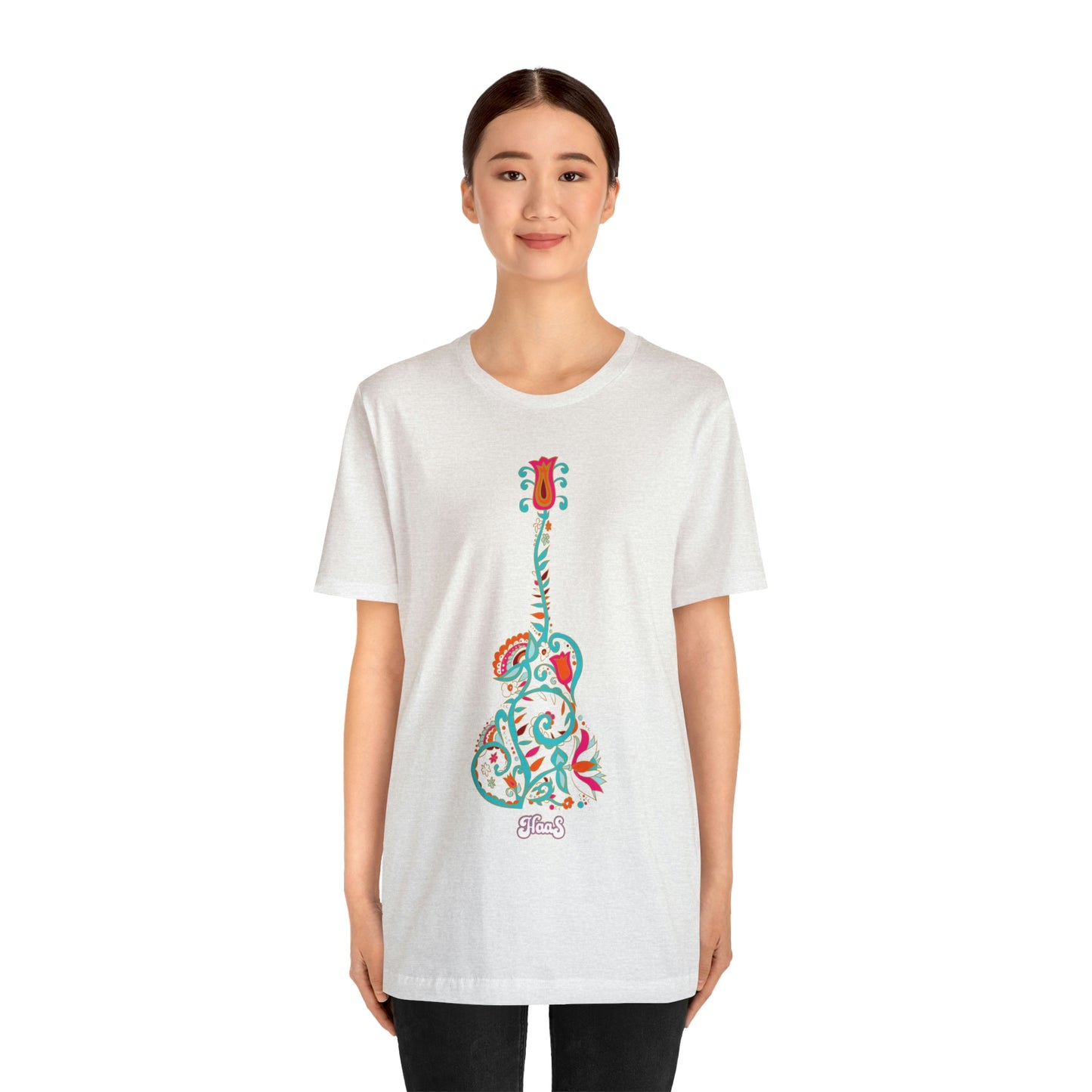 Blooming Floral Guitar Unisex Tee 100% Airlume Cotton