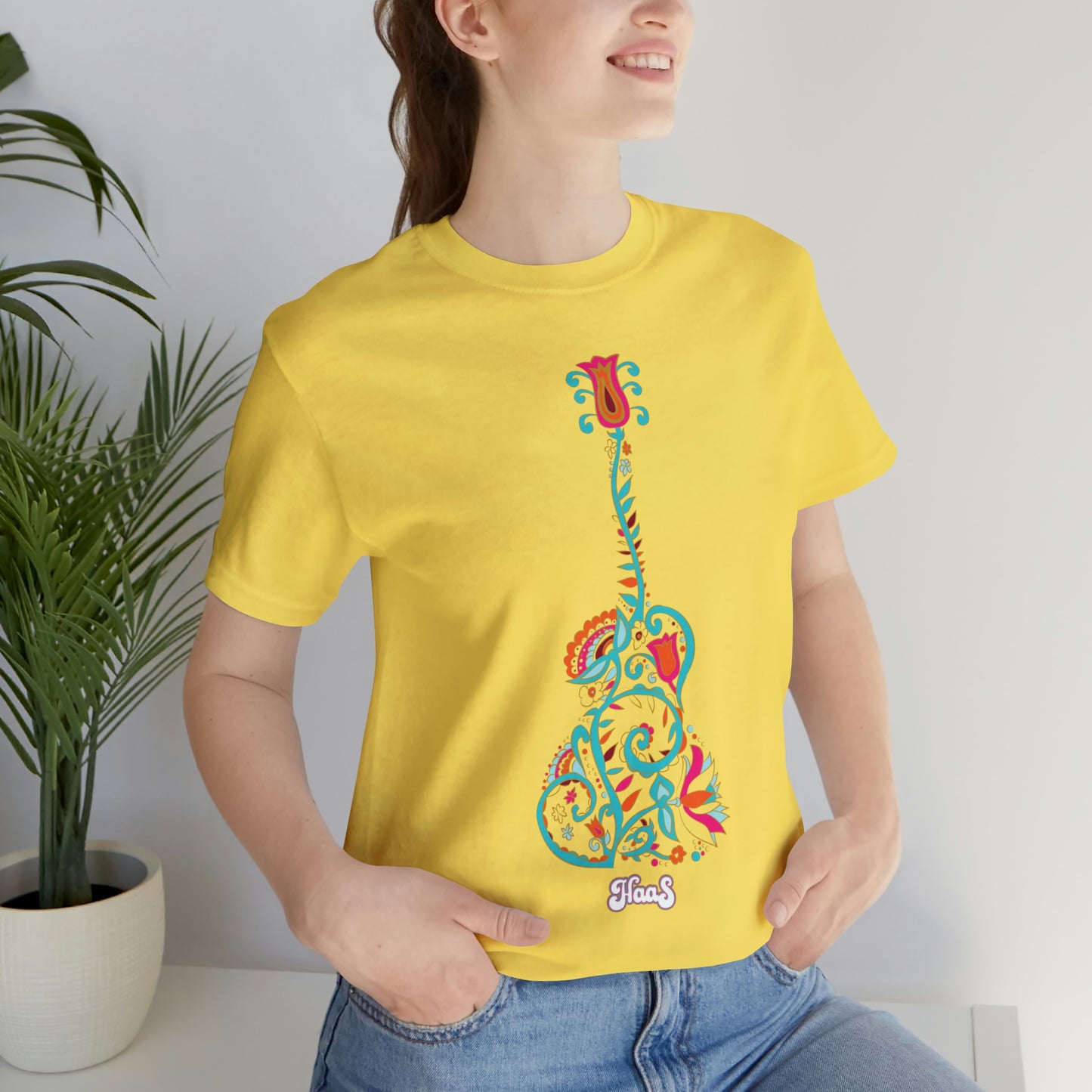 Blooming Floral Guitar Unisex Tee 100% Airlume Cotton