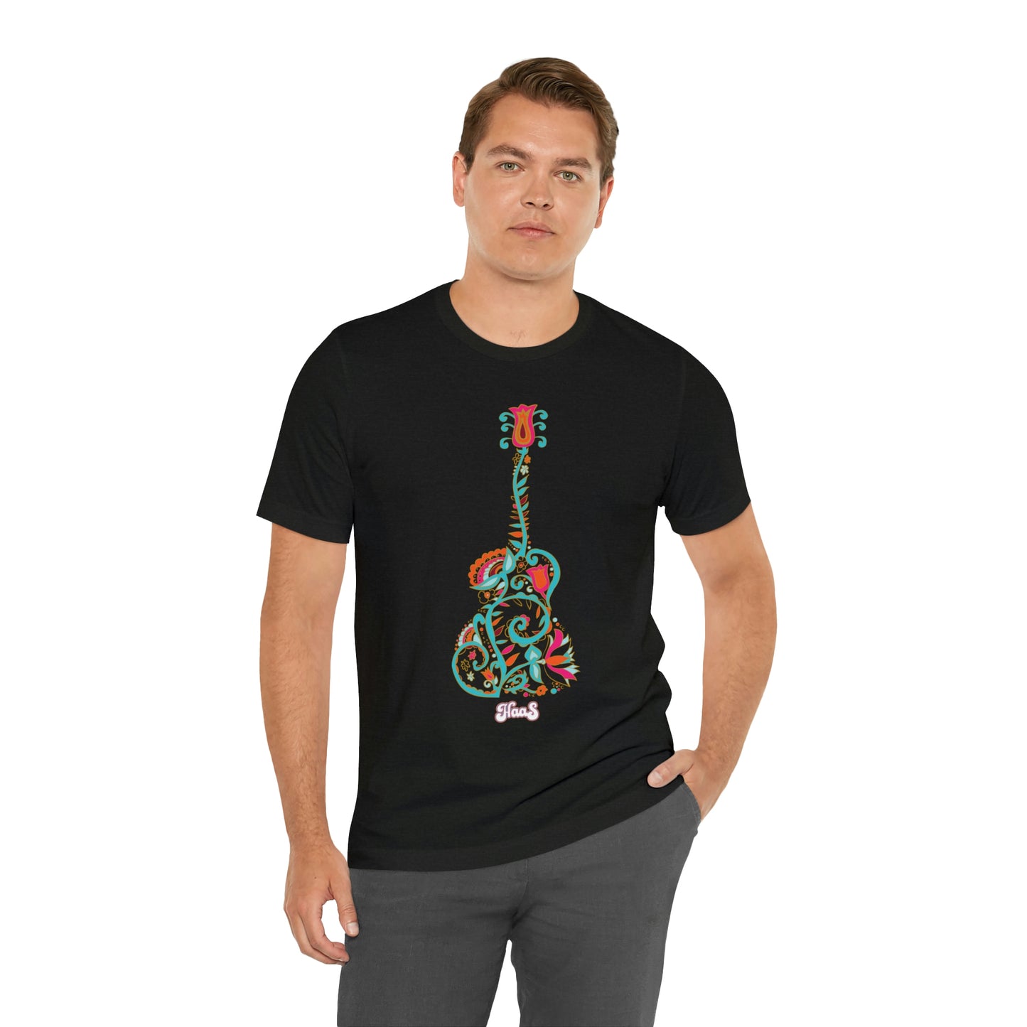 Blooming Floral Guitar Unisex Tee 100% Airlume Cotton