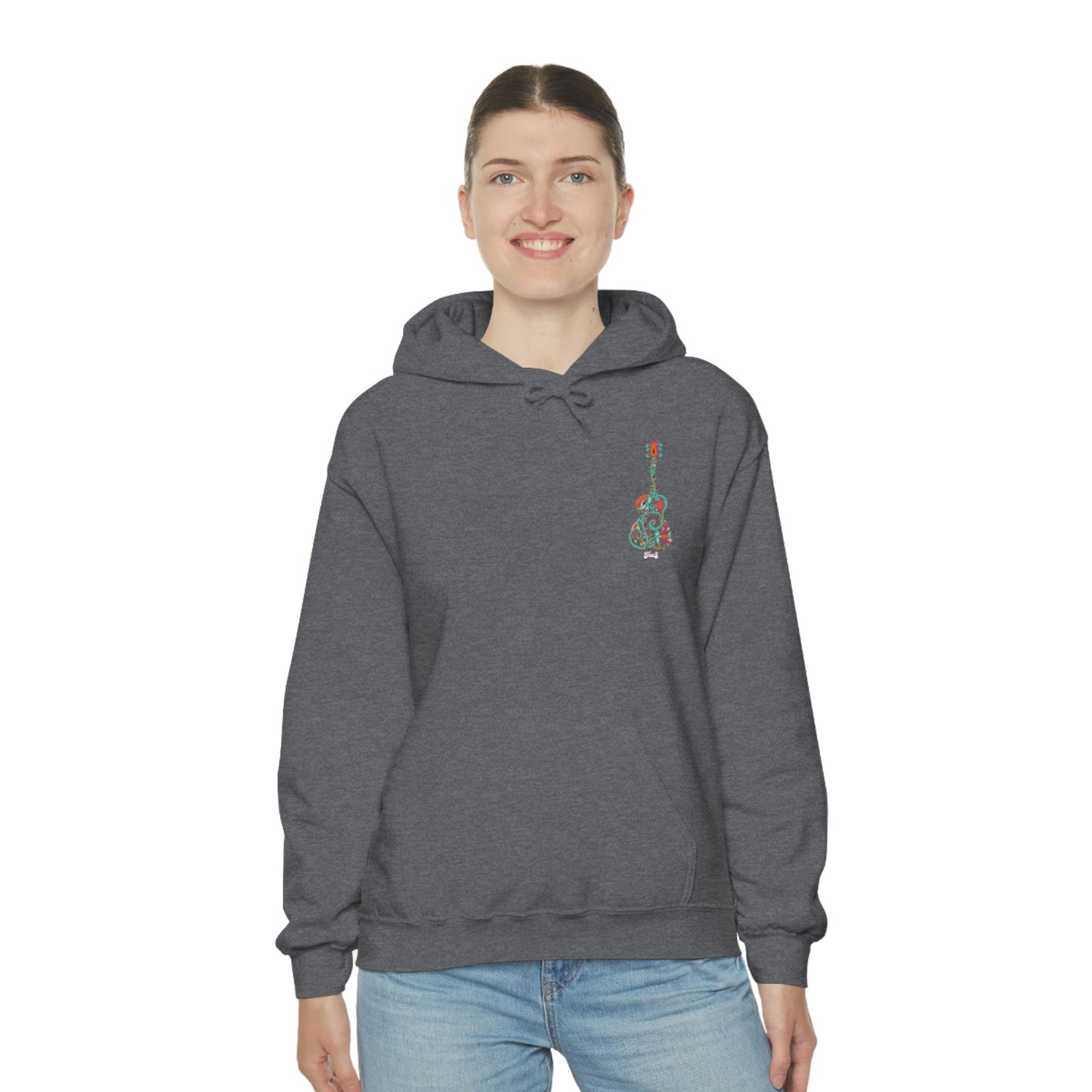 Blooming Floral Guitar Small Logo Unisex Heavy Blend™ Hooded Sweatshirt