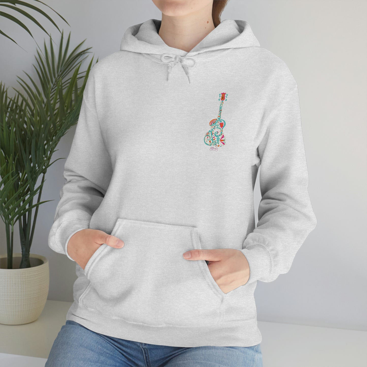 Blooming Floral Guitar Small Logo Unisex Heavy Blend™ Hooded Sweatshirt