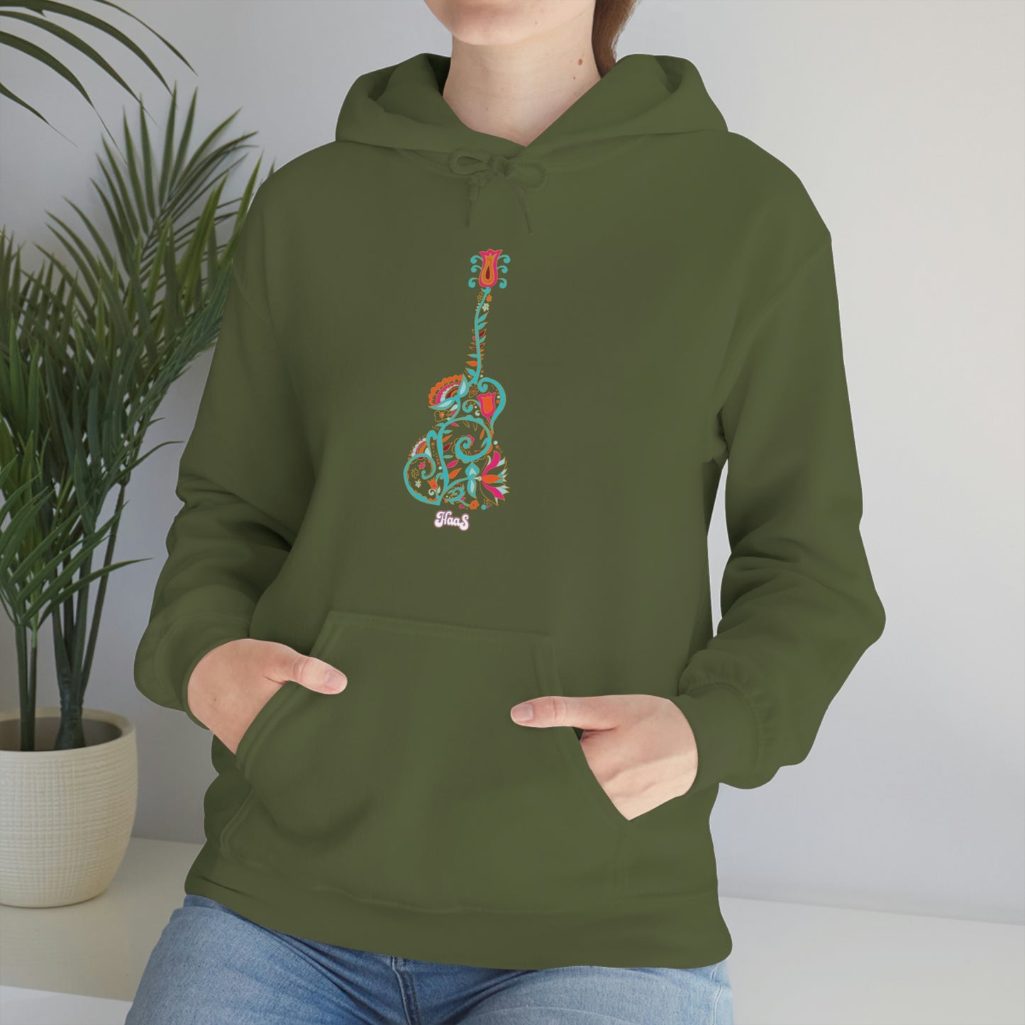 Blooming Floral Guitar Unisex Heavy Blend™ Hooded Sweatshirt