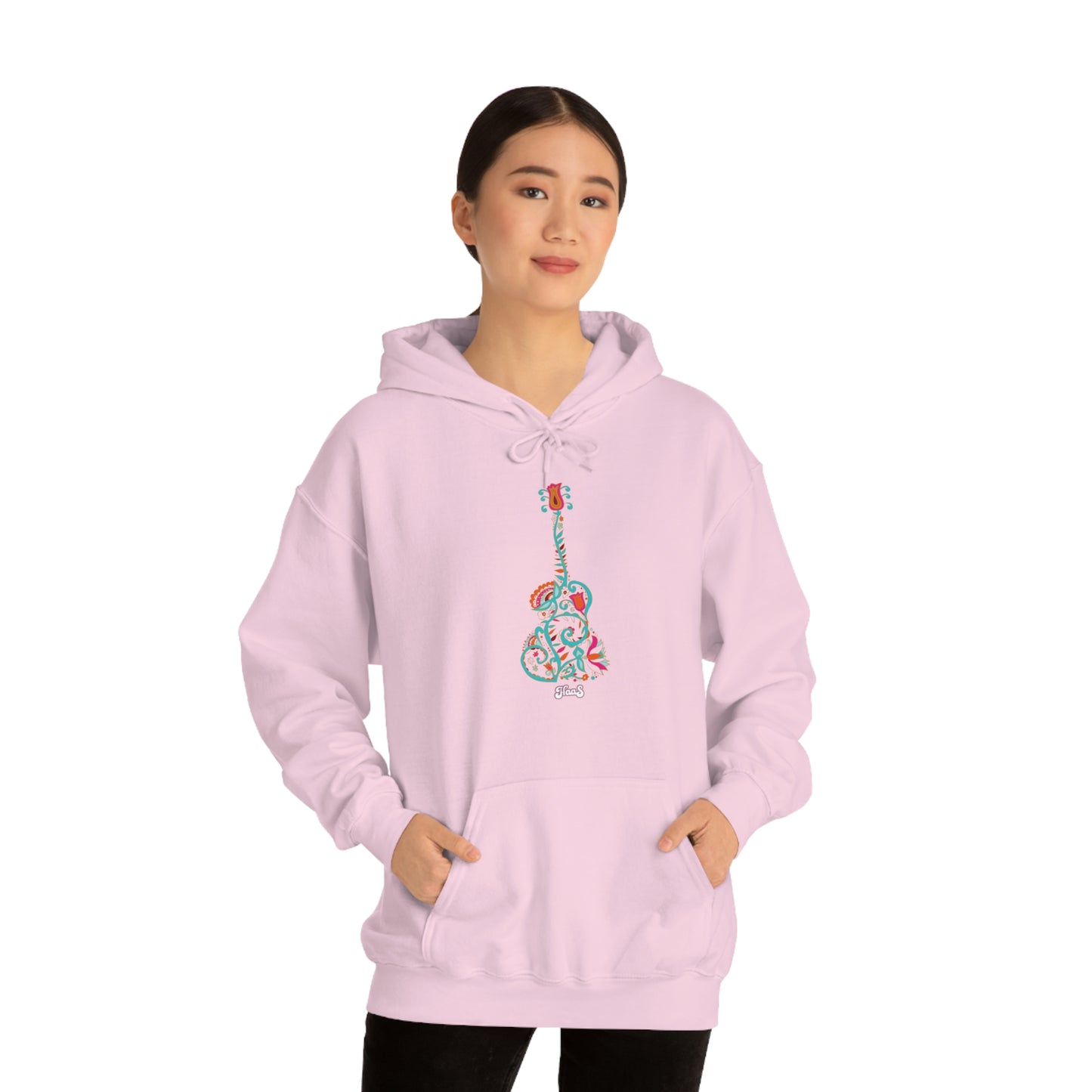 Blooming Floral Guitar Unisex Heavy Blend™ Hooded Sweatshirt