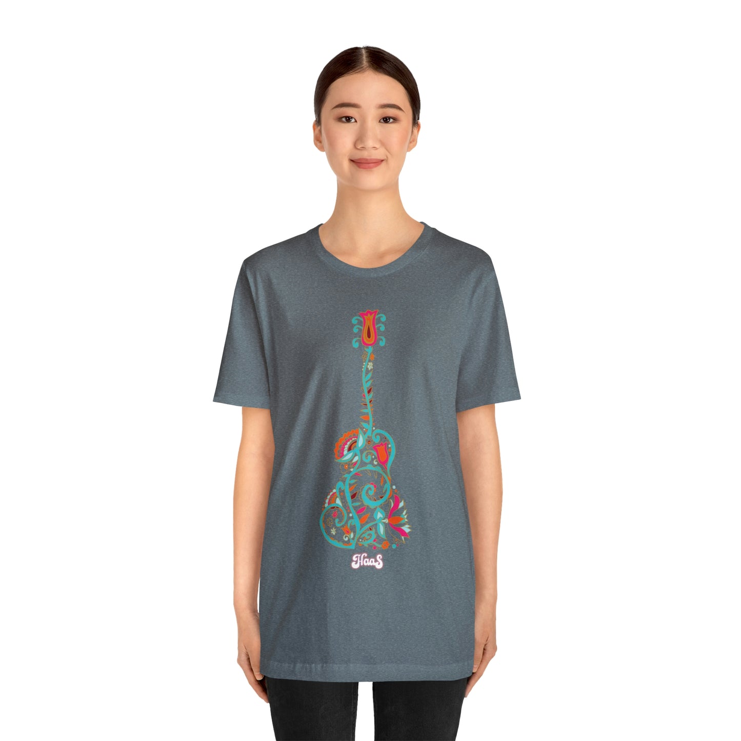 Blooming Floral Guitar Unisex Tee 100% Airlume Cotton