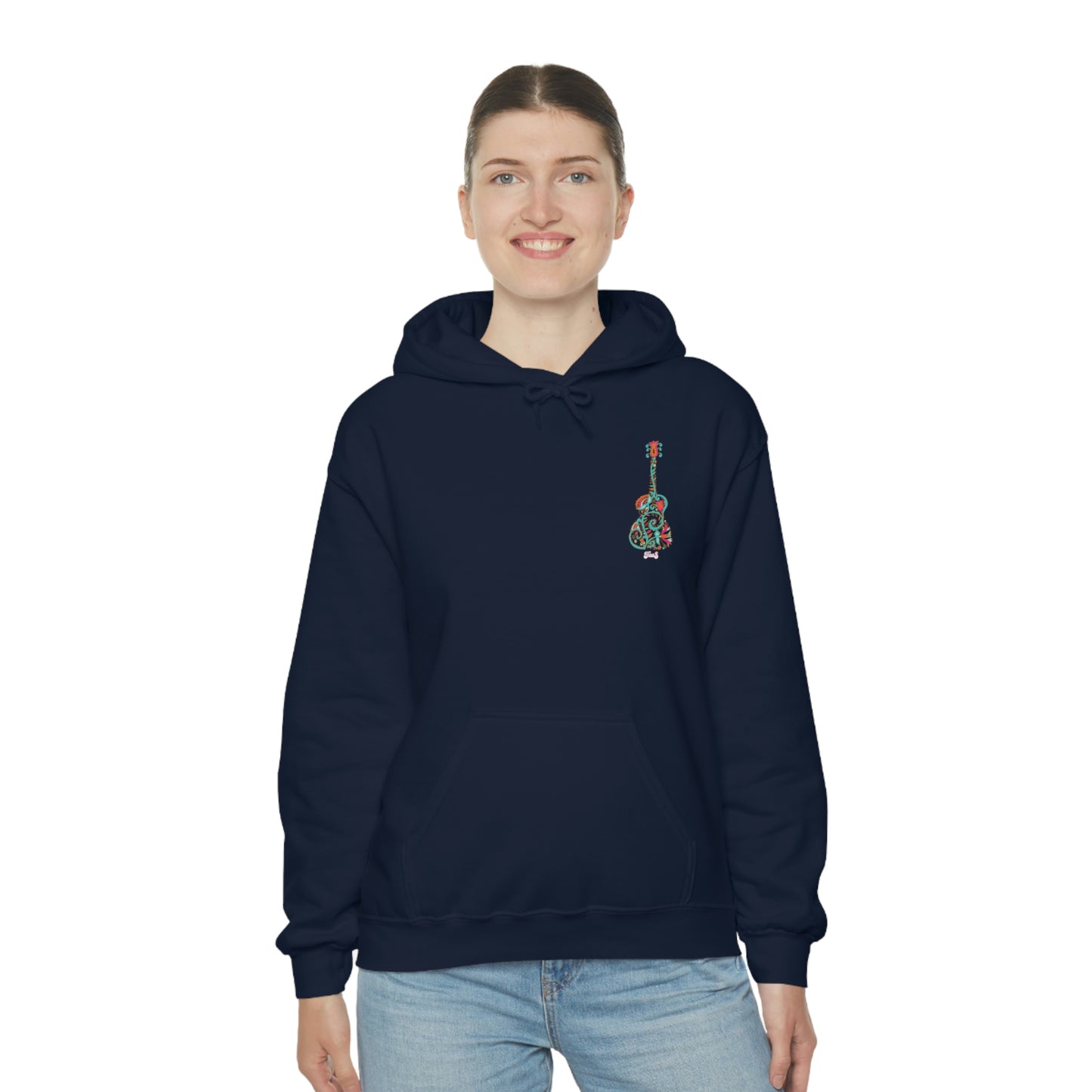 Blooming Floral Guitar Small Logo Unisex Heavy Blend™ Hooded Sweatshirt