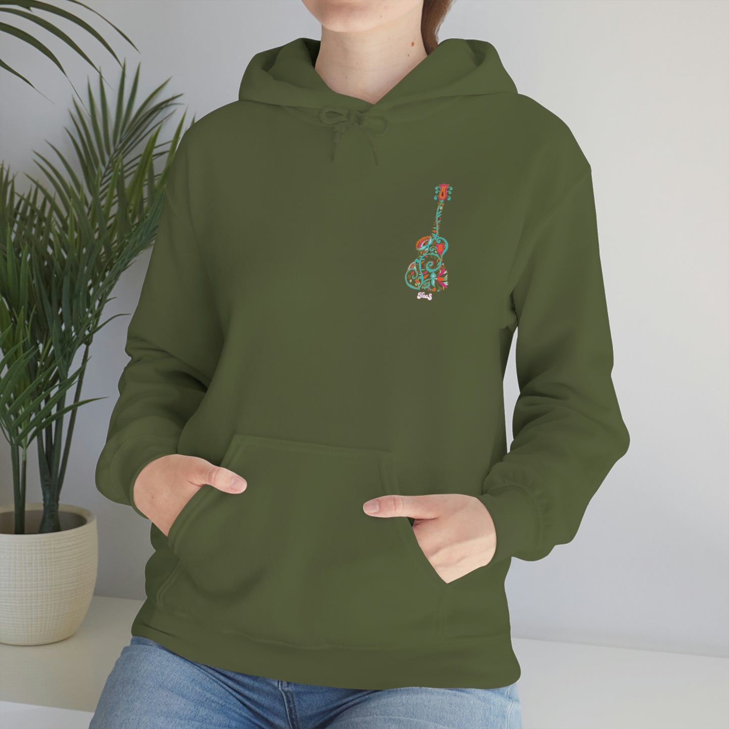 Blooming Floral Guitar Small Logo Unisex Heavy Blend™ Hooded Sweatshirt