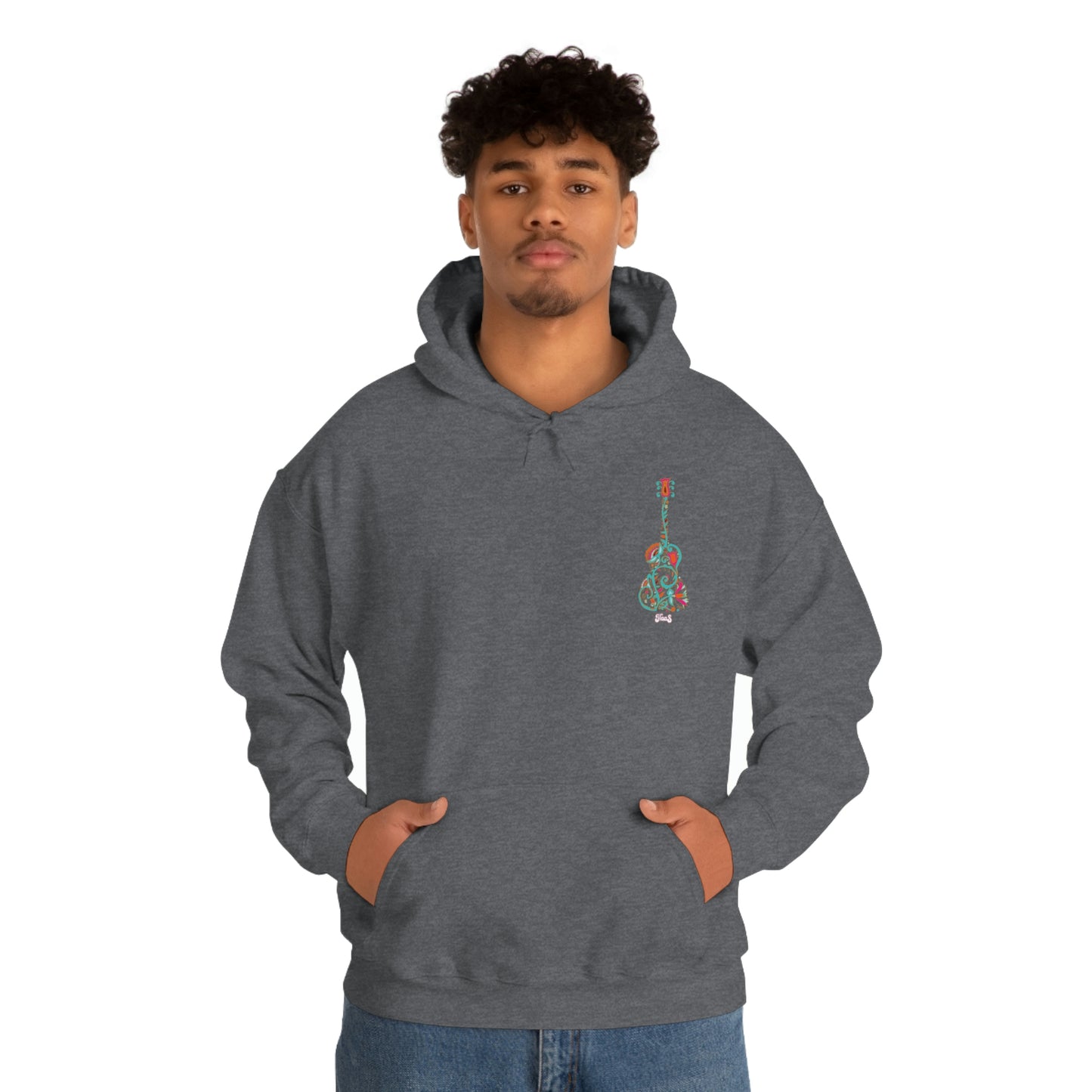 Blooming Floral Guitar Small Logo Unisex Heavy Blend™ Hooded Sweatshirt