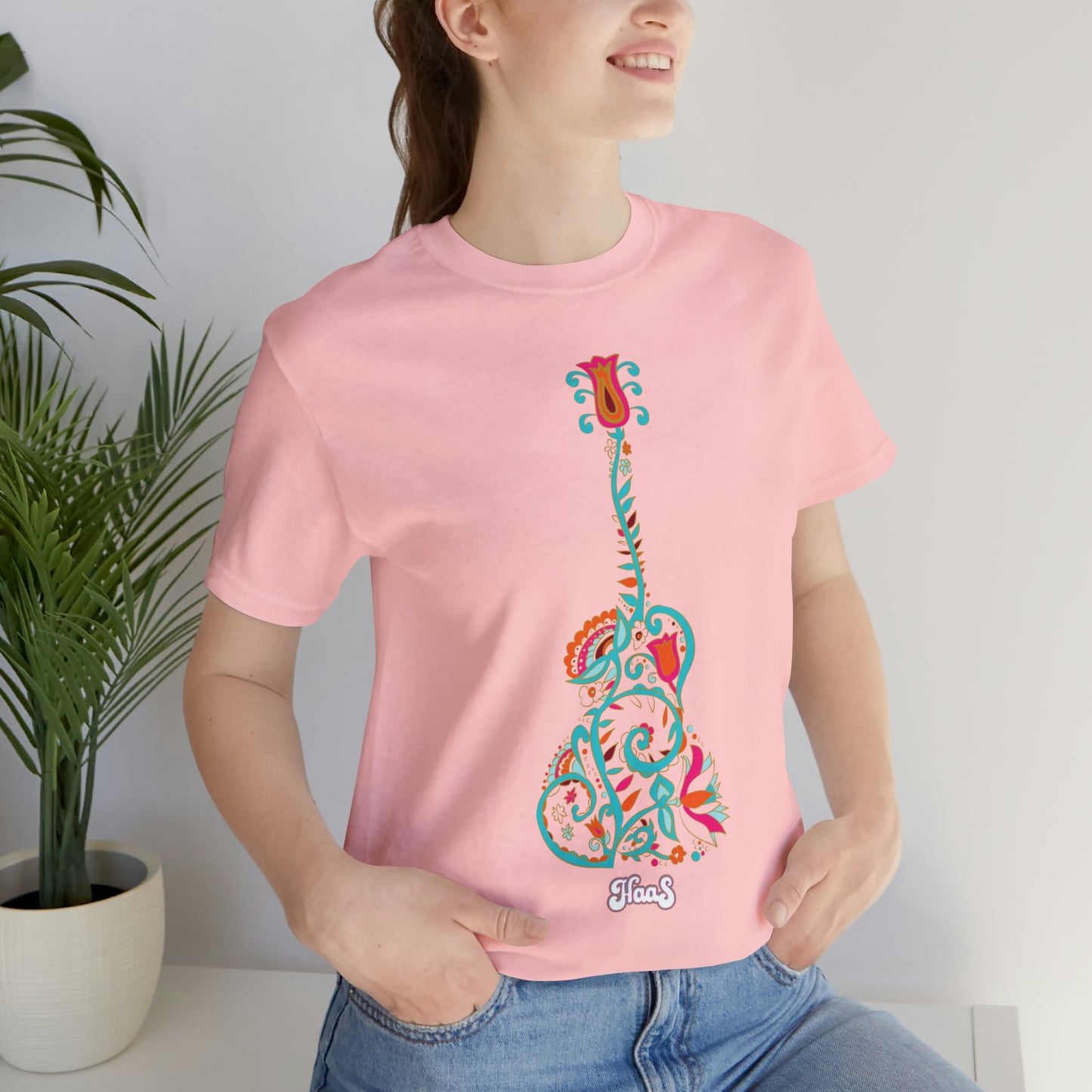 Blooming Floral Guitar Unisex Tee 100% Airlume Cotton