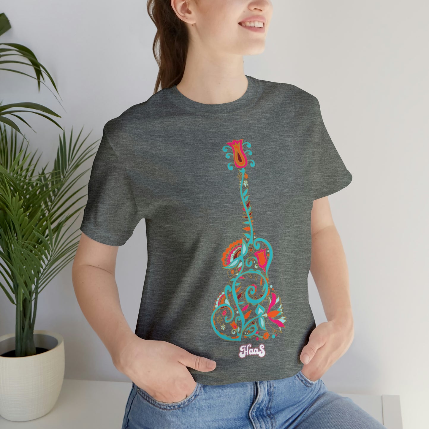 Blooming Floral Guitar Unisex Tee 100% Airlume Cotton