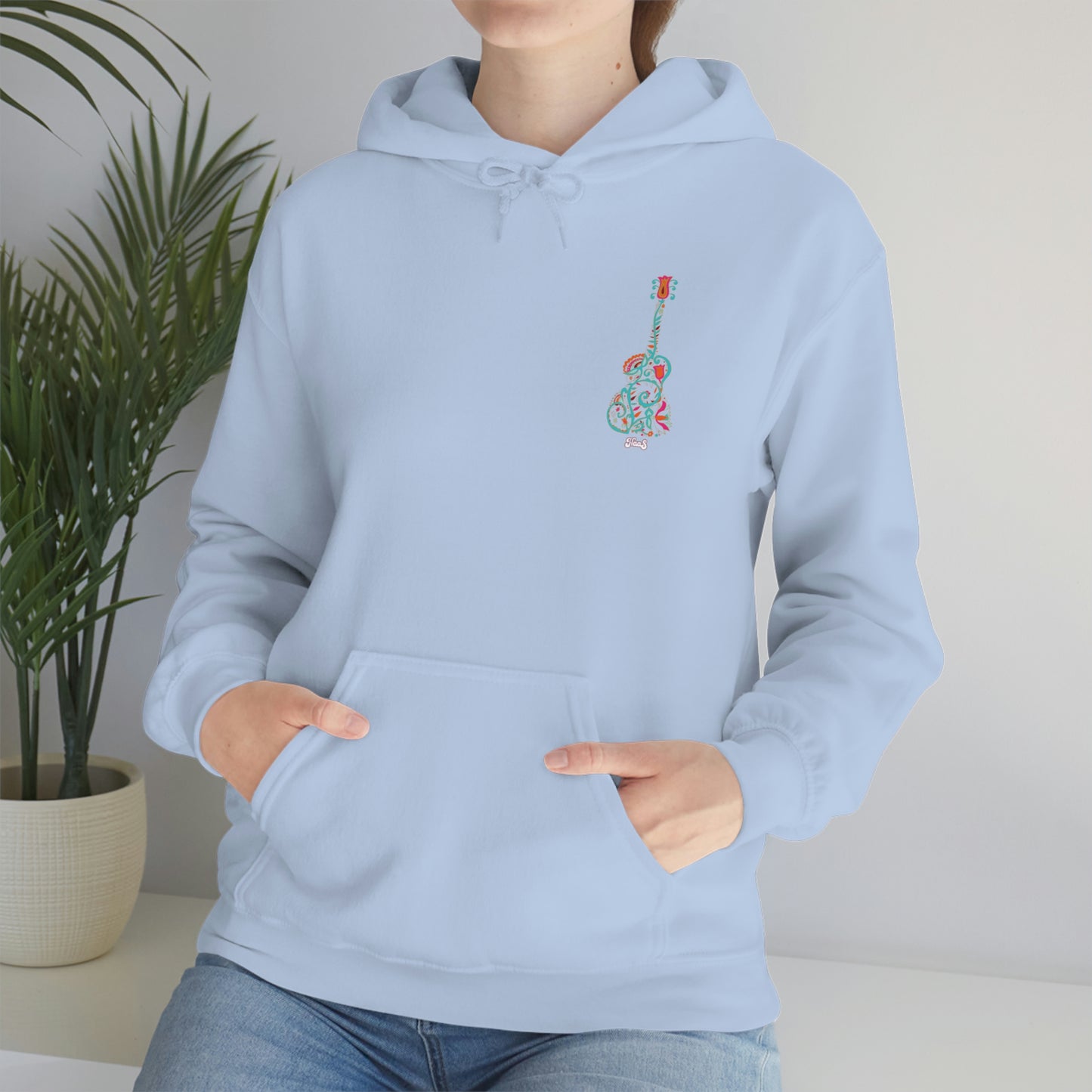 Blooming Floral Guitar Small Logo Unisex Heavy Blend™ Hooded Sweatshirt