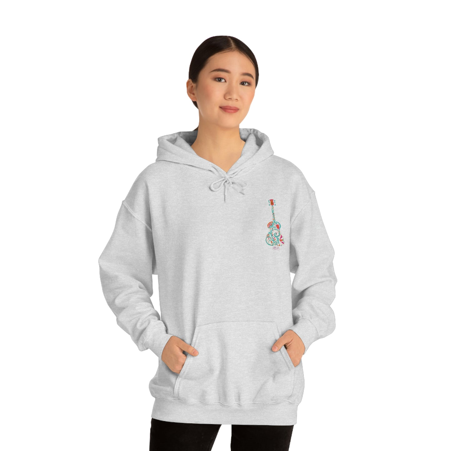 Blooming Floral Guitar Small Logo Unisex Heavy Blend™ Hooded Sweatshirt