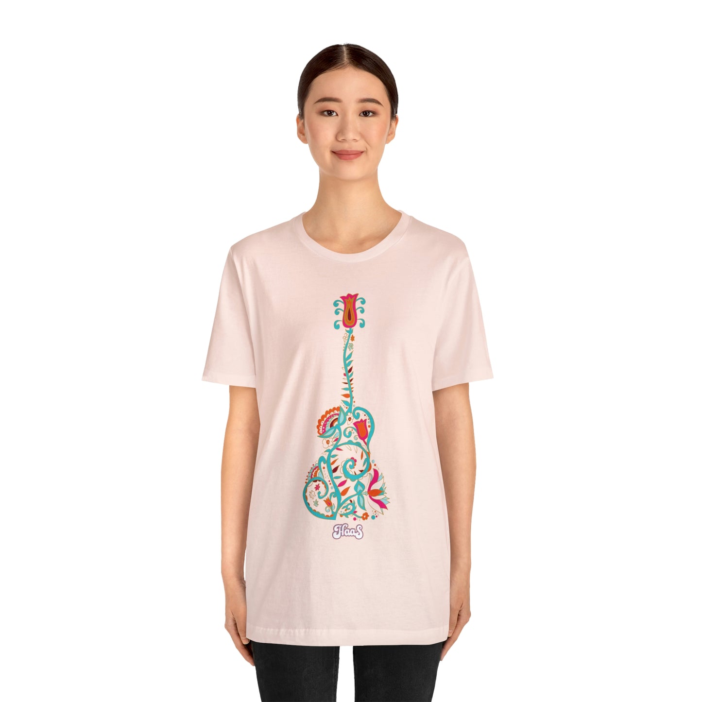 Blooming Floral Guitar Unisex Tee 100% Airlume Cotton