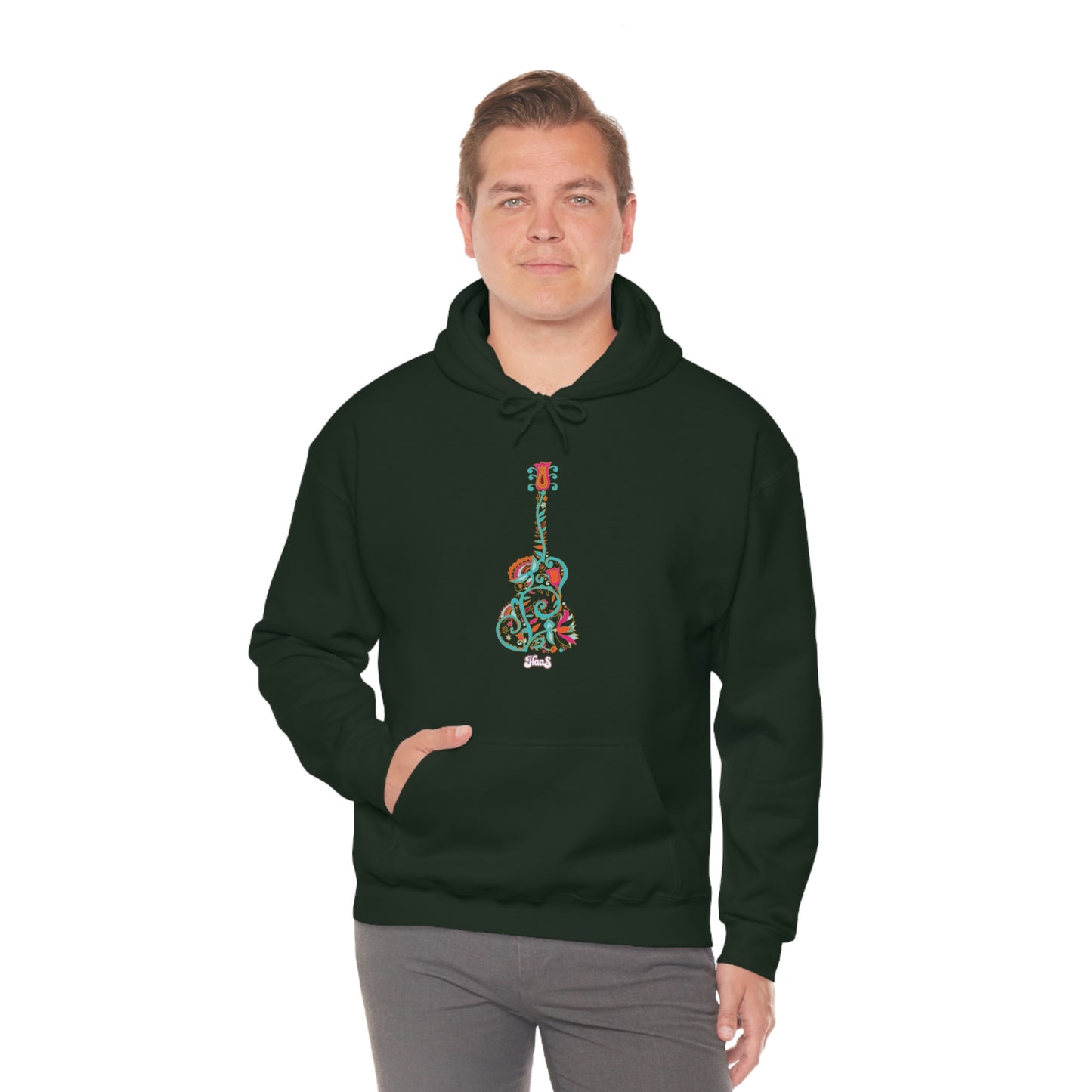 Blooming Floral Guitar Unisex Heavy Blend™ Hooded Sweatshirt