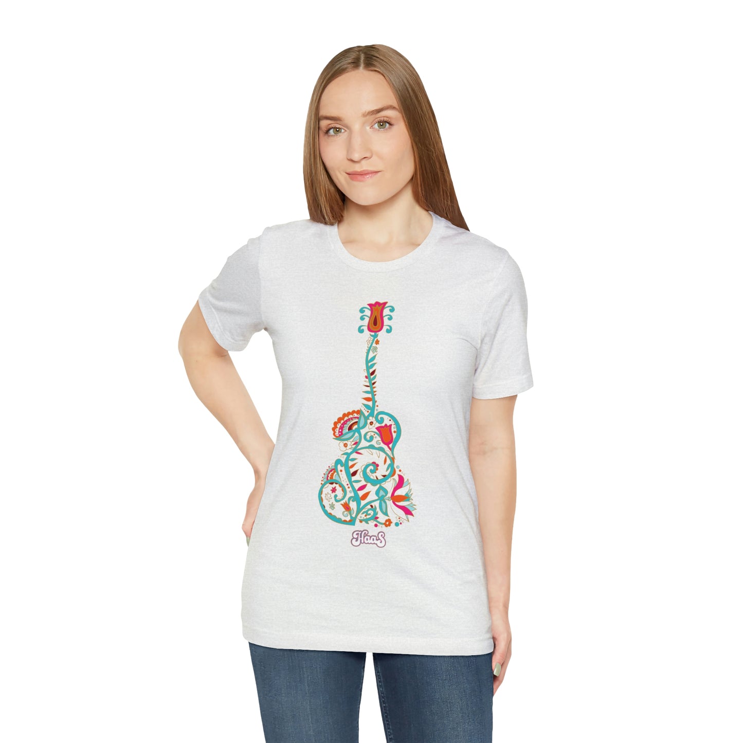 Blooming Floral Guitar Unisex Tee 100% Airlume Cotton