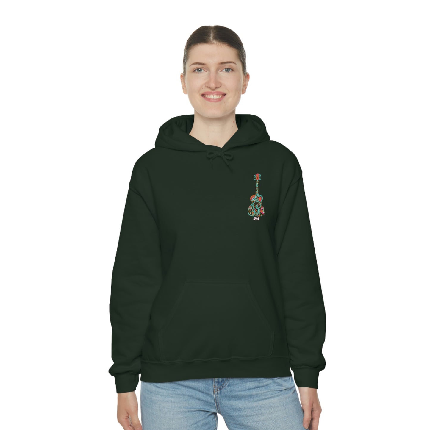 Blooming Floral Guitar Small Logo Unisex Heavy Blend™ Hooded Sweatshirt