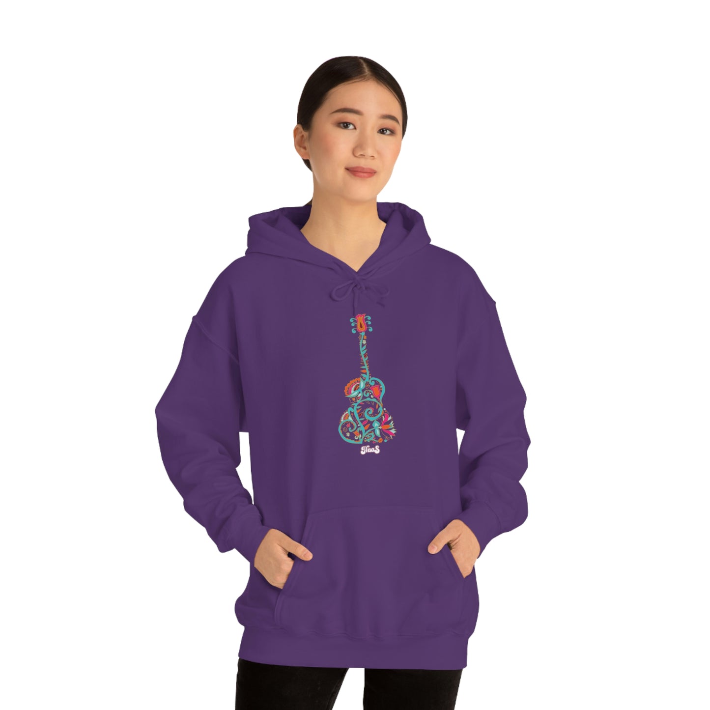 Blooming Floral Guitar Unisex Heavy Blend™ Hooded Sweatshirt