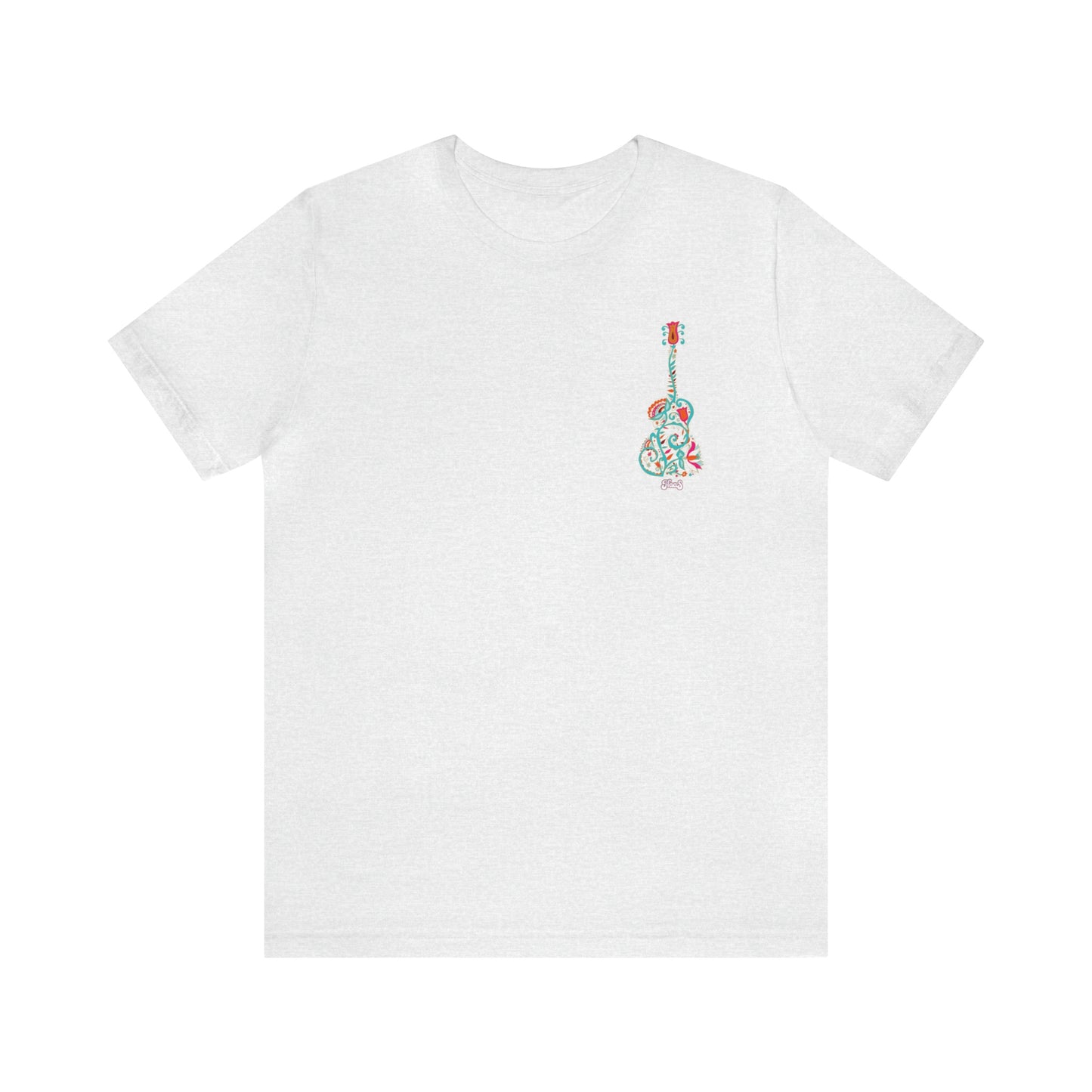 Blooming Floral Guitar Small Logo Unisex Tee 100% Airlume Cotton