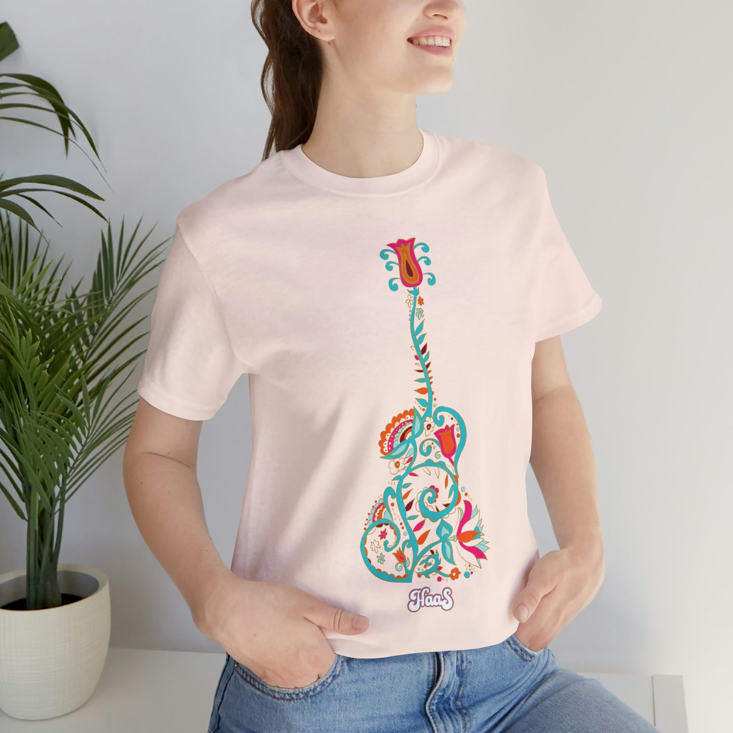 Blooming Floral Guitar Unisex Tee 100% Airlume Cotton