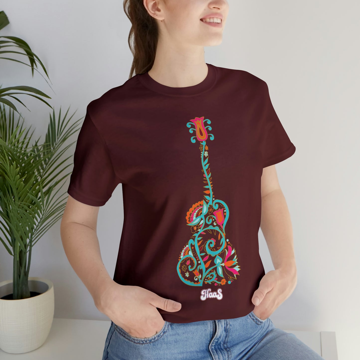 Blooming Floral Guitar Unisex Tee 100% Airlume Cotton