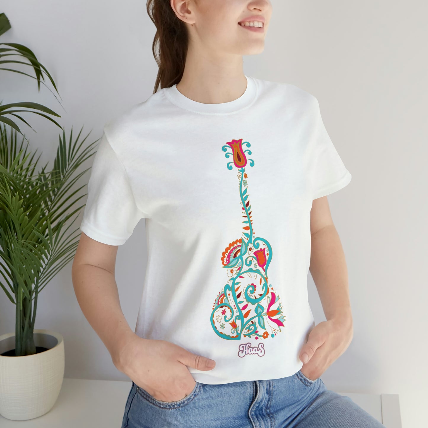 Blooming Floral Guitar Unisex Tee 100% Airlume Cotton