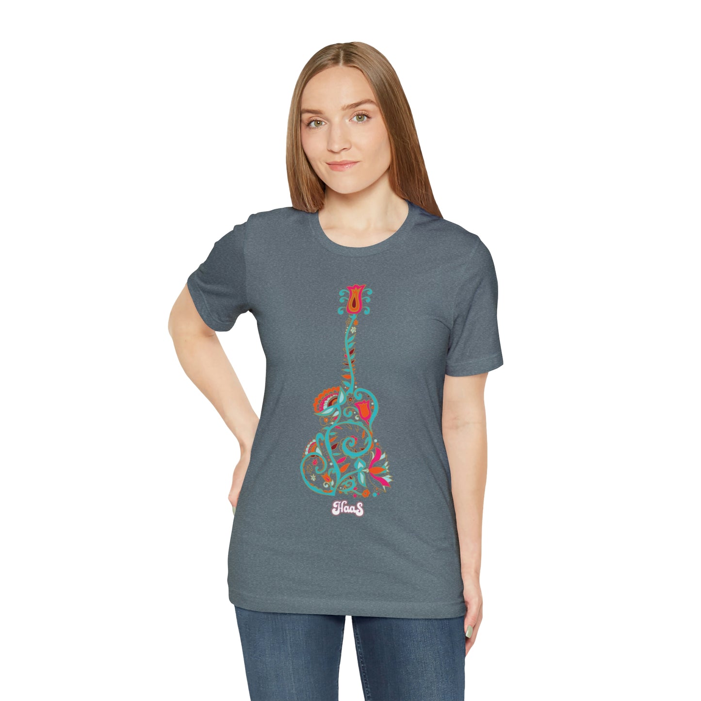 Blooming Floral Guitar Unisex Tee 100% Airlume Cotton