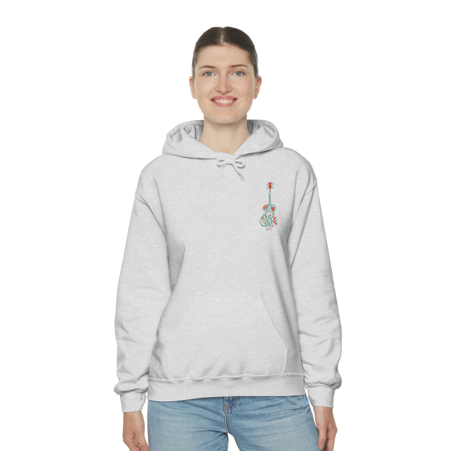 Blooming Floral Guitar Small Logo Unisex Heavy Blend™ Hooded Sweatshirt