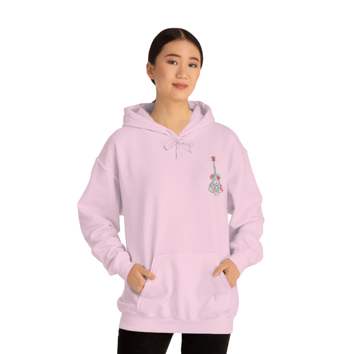 Blooming Floral Guitar Small Logo Unisex Heavy Blend™ Hooded Sweatshirt