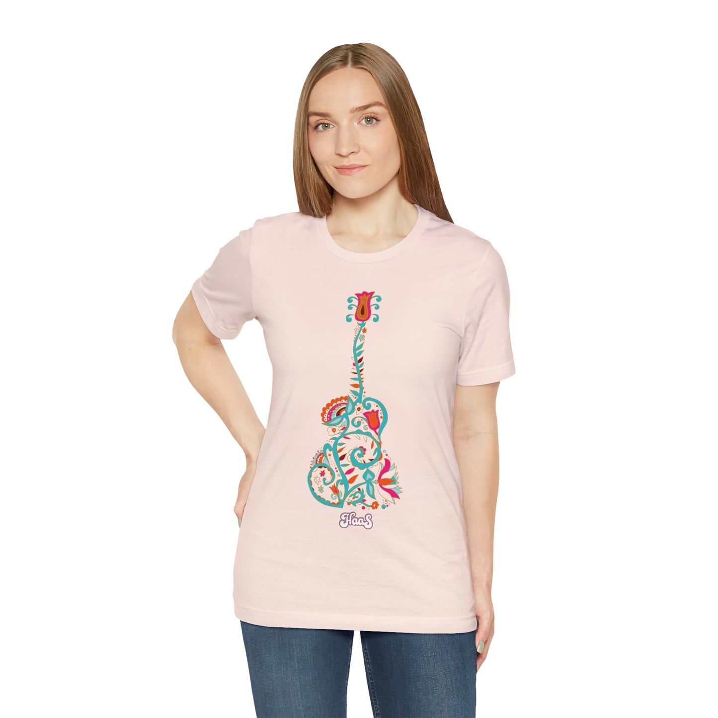 Blooming Floral Guitar Unisex Tee 100% Airlume Cotton