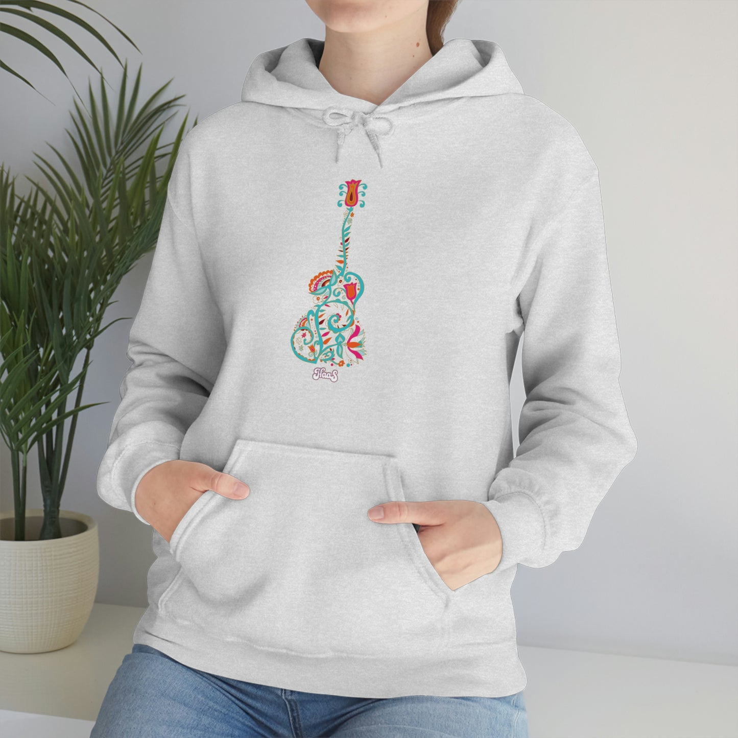 Blooming Floral Guitar Unisex Heavy Blend™ Hooded Sweatshirt