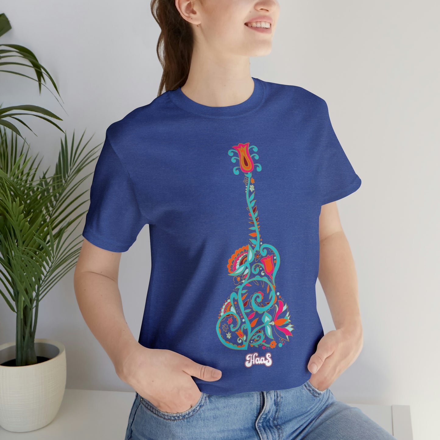 Blooming Floral Guitar Unisex Tee 100% Airlume Cotton