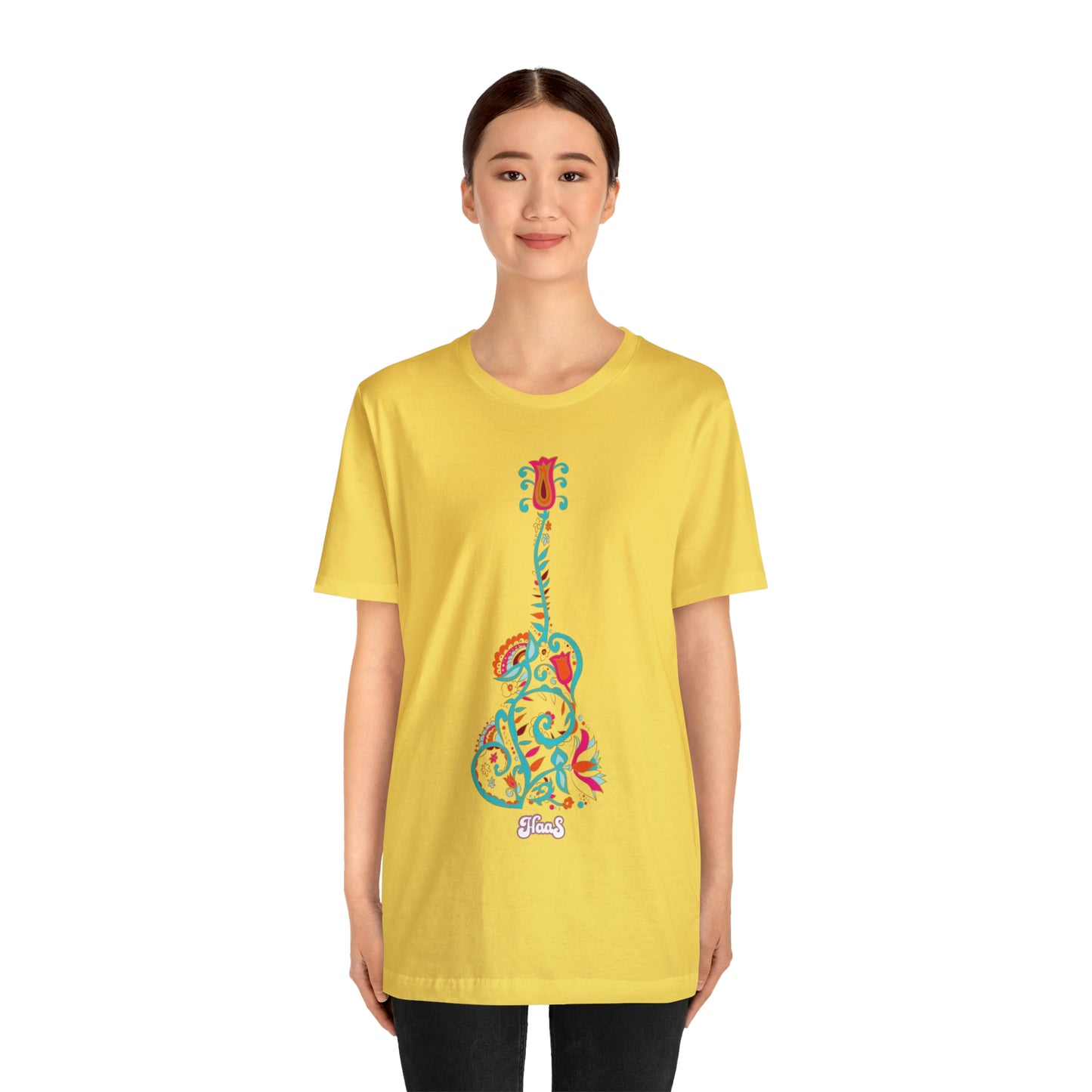 Blooming Floral Guitar Unisex Tee 100% Airlume Cotton