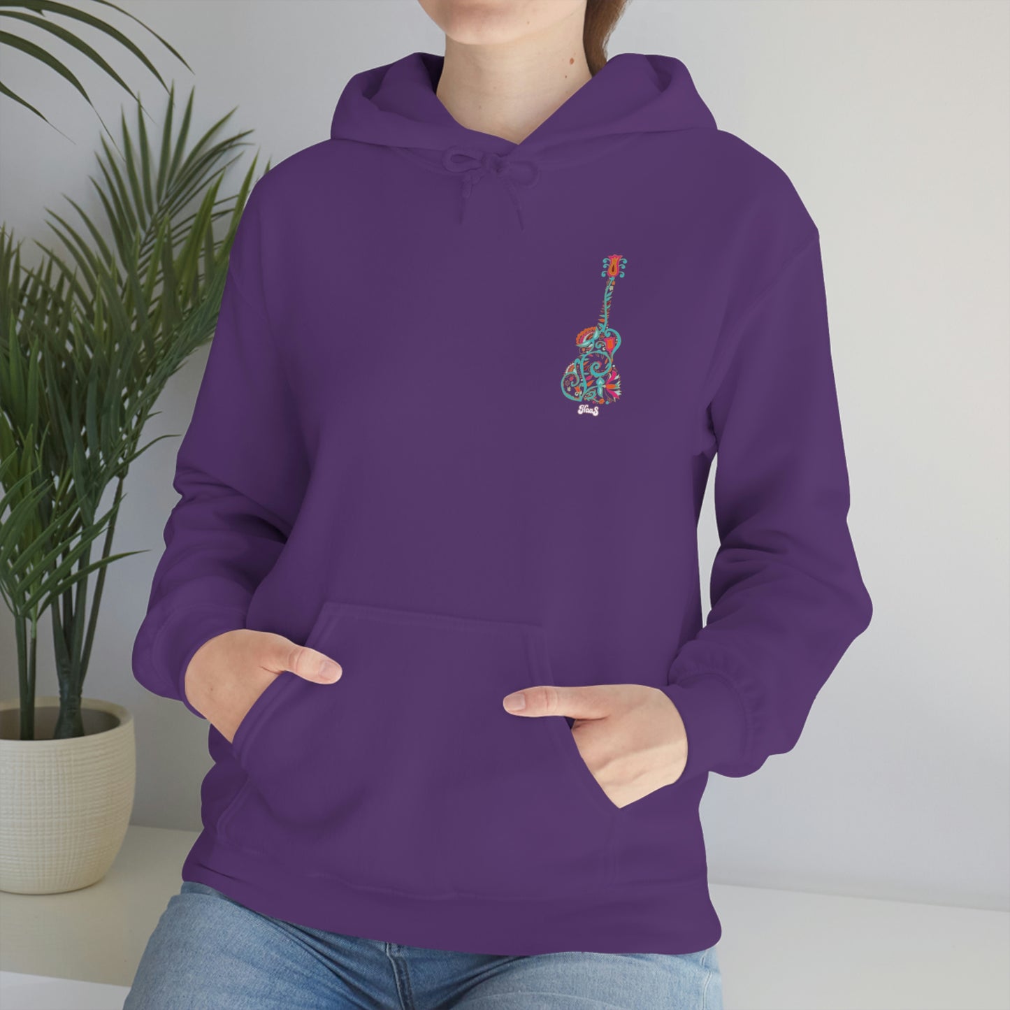 Blooming Floral Guitar Small Logo Unisex Heavy Blend™ Hooded Sweatshirt