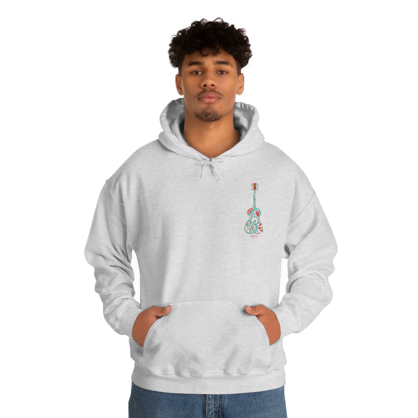 Blooming Floral Guitar Small Logo Unisex Heavy Blend™ Hooded Sweatshirt